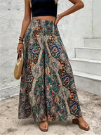 Women's Bohemian Wide Leg Pants High Waist Elastic Waist Paisley Floral Print Casual Flowy Trousers Spring Summer Fall S M L XL Multicolor