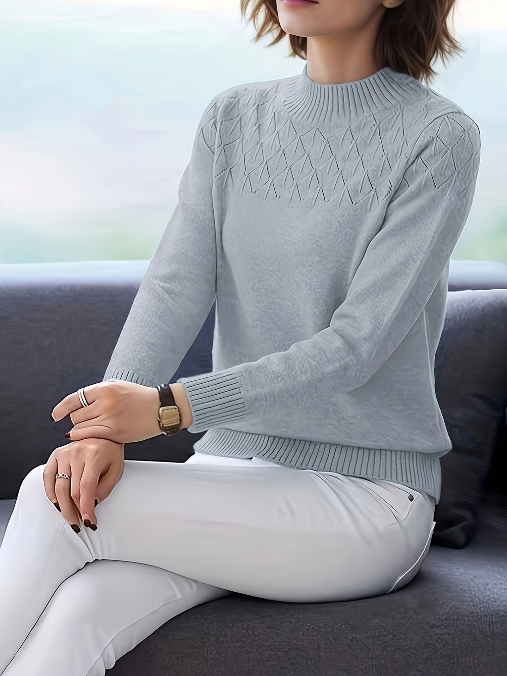 Viscose Sweater Pullover Women Plus Size Round Neck Long Sleeve Knit Top Spring Fall – Elegant Solid Color Stretch Casual Formal Shirt S-XXL