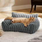 Cat Couch Sofa Bed for Indoor Cats - Fluffy Calming Cat Bed with Premium Soft Corduroy Fleece Cover, Non-Collapse Support Frame, Cozy Fuzzy Pet Sofa Lounge for Cats and Small Dogs