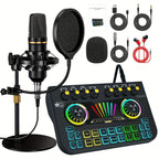 Microphone Mixer Bundle Kit for Podcast Recording Studio – Audio Mixer with Mic Stand, Sound Card, Streaming & Karaoke Setup for PC Phone Gaming