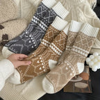 5-Pack Women's Thermal Winter Socks – Fluffy Warm Mid-Calf Cold Weather Socks with Ethnic Rhombus Pattern, Cozy Soft Fabric for Outdoor Commuting & Everyday Wear, Multi-Color
