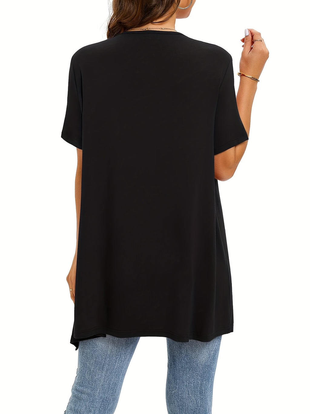 Women's Dual Pockets Open Front Coat Short Sleeve Halter Neck Asymmetrical Hem Knit Cardigan - Casual Lightweight Outerwear for Spring Summer Beach Vacation