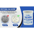 JSP Sterling Silver Dip Cleaner & Tarnish Remover 8oz – 925 & 999 Silver Jewelry Cleaning Solution with Dipping Basket & Microfiber Cloth, Restores Shine to Silver, Gold & Precious Metals