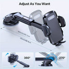 3-in-1 Car Phone Holder Suction Cup & Air Vent Mount | 360° Rotation, 6.5"-8.5" Telescopic Arm, 60LB Nano-Gel Suction, Scratch-Proof – Universal Fit for iPhone, Samsung, Google & All 4"-7.2" Phones