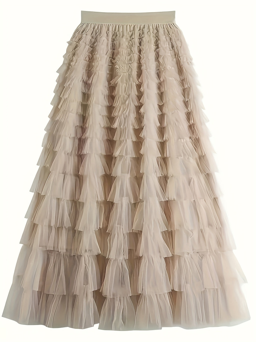 Women's Elegant Mesh Long Cake Skirt – A-Line Flared Hem Contrast Mesh Elastic Waist Maxi Skirt for Fall, Winter & Formal Occasions