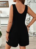 Women's Sleeveless Romper with Pockets - Loose Fit Round Neck Knit Jumpsuit for Spring Summer Fall in Black XS-XXL