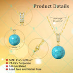 S925 Sterling Silver Natural Genuine Turquoise Pendant Necklace 18+2 Inch – Elegant Boho Gemstone Jewelry for Women with Bonus Earrings, Available in Silver & Gold, Perfect Gift for Her