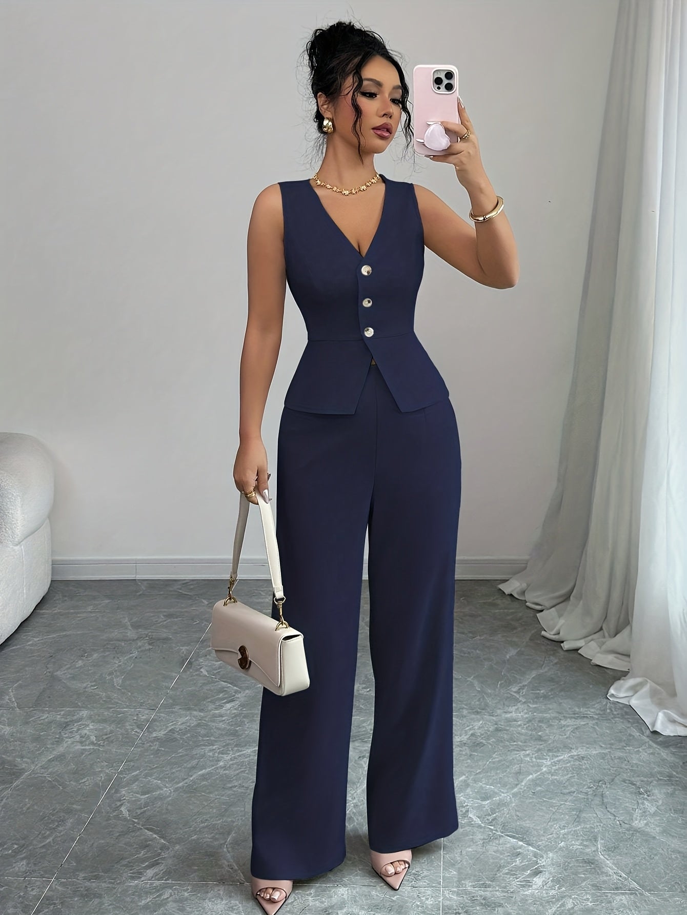 Women's Sleeveless Vest and Pants Set Elegant Office Two Piece Suit Summer Business Casual Workwear Outfit Black White Navy Burgundy XS-XL
