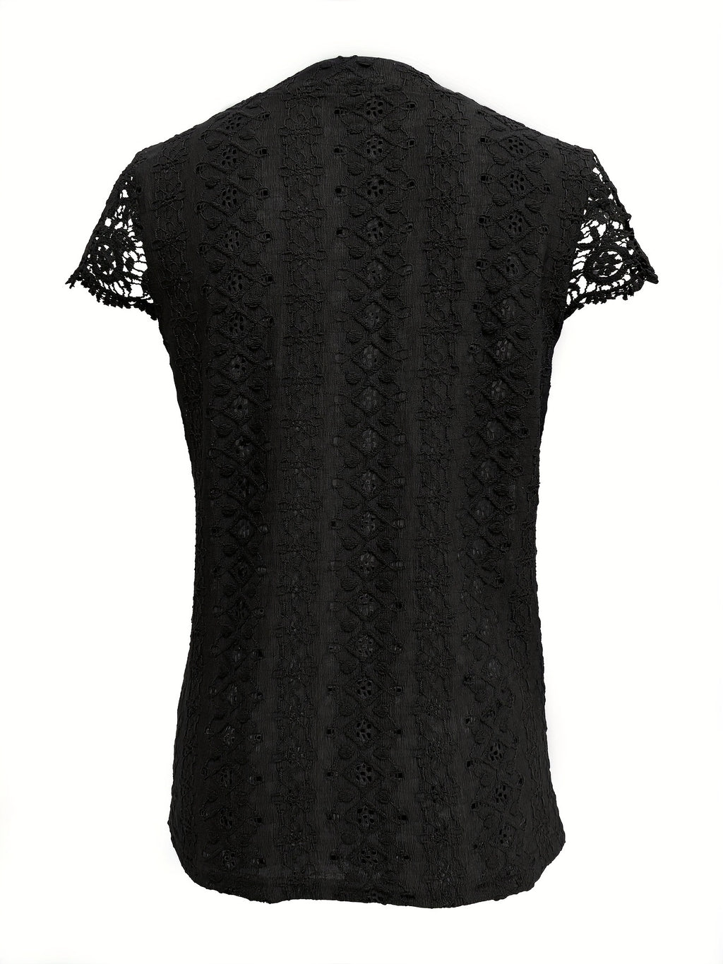 Women's Lace Trim V-Neck Button-Front T-Shirt Elegant Casual Short Sleeve Summer Top Lightweight Knit Regular Fit Machine Washable S M L XL XXL