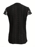 Women's Lace Trim V-Neck Button-Front T-Shirt Elegant Casual Short Sleeve Summer Top Lightweight Knit Regular Fit Machine Washable S M L XL XXL