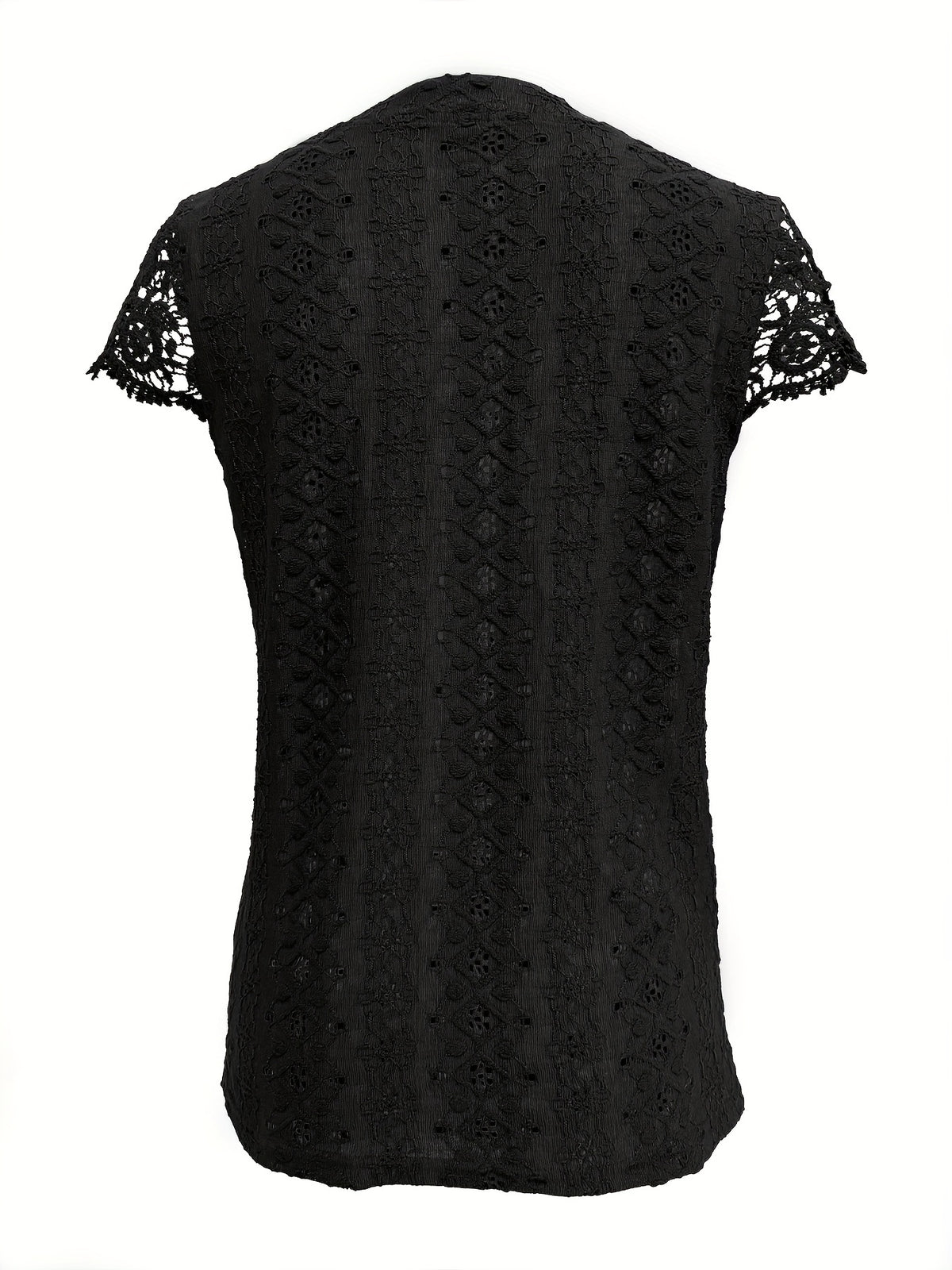 Women's Lace Trim V-Neck Button-Front T-Shirt Elegant Casual Short Sleeve Summer Top Lightweight Knit Regular Fit Machine Washable S M L XL XXL