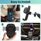 Car Phone Cup Holder Mount 2-in-1 Swivel 360° Rotation Universal Fit for Cars SUVs Trucks with Shock Absorption Trim - Black Extender