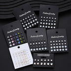 162pcs Rhinestone Geometric Love Earrings Set for Women – Sparkling Heart & Geometric Styles, Multicolor, Perfect for Vacation, Dating, Holiday, Daily Wear & Party Matching