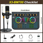 Microphone Mixer Bundle Kit for Podcast Recording Studio – Audio Mixer with Mic Stand, Sound Card, Streaming & Karaoke Setup for PC Phone Gaming