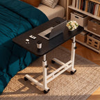 Rolling Bedside Desk Height Adjustable 23-35 Inch with Storage Shelf & Omnidirectional Wheels for Home Bedroom Office Laptop Table