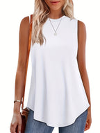 Women's 3-Pack Solid Color Sleeveless Tank Tops Round Neck Loose Flowy Casual Basic Tee Shirts Multicolor Bundle Set for Summer Spring Fall