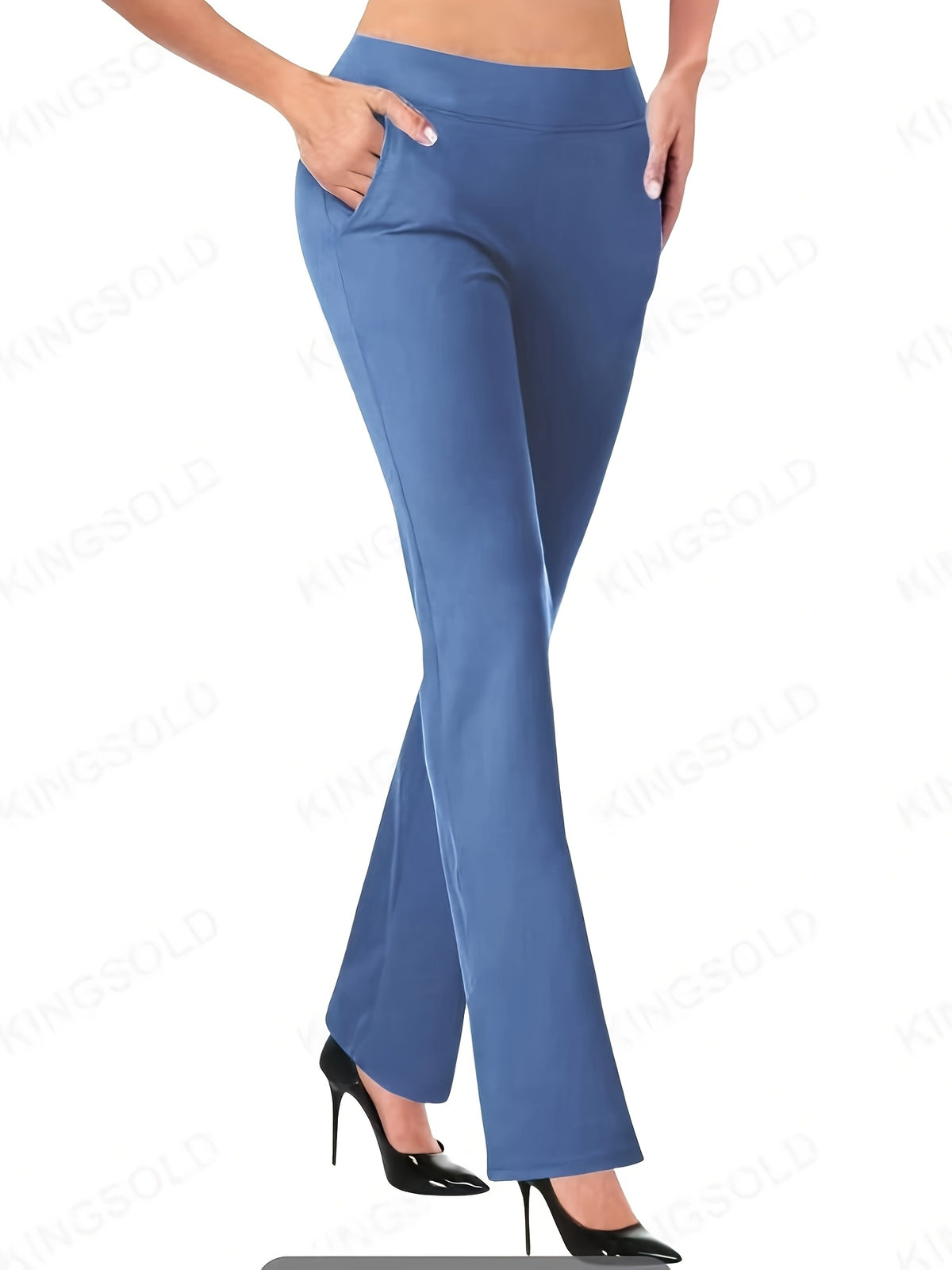 Women's High-Waist Stretch Flared Trousers | Elastic Waistband Wide Leg Pants with Pockets Casual Elegant Spring Summer Long Pants