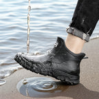 Lightweight Non-Slip Short Ankle Rain Boots for Men and Women Cushioned Insoles Breathable Lining Textured Anti-Slip Sole Fashionable Unisex Couple Rain Boots for Car Washing Outdoor Activities Black Beige US 5.5-12