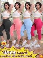 Women's High Waist Yoga Capri Pants 4-Pack 4-Way Stretch Butt Lifting Tummy Control 4 Pockets - Workout Running Sports Leggings S-XXL All Season