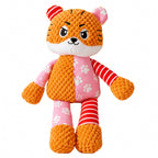 Squeaky Tiger Stuffed Animal Plush Toy - Anime-Style Colorful Stripes & Polka Dots, Soft Durable Fabric, Cute Birthday Christmas Gift for Kids Toddlers Baby Shower, No Battery Required