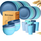 Black Wheat Straw Tableware Set – 16/32 Piece Unbreakable Eco-Friendly Plates Dessert Plates Bowls & Cups for 4-8 People, Outdoor Camping Party Wedding Halloween Kitchen Accessories
