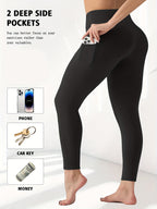 Women's Plus Size Yoga Pants with Pockets – High-Waist Fleece-Lined Warm Leggings for Fall & Winter, Tight-Fitting Elastic Sports Base Layer Pants, Sizes 1XL-5XL in Black, Gray, Burgundy & Navy