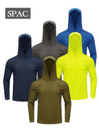 Men's Quick-Dry Hoodie 5-Pack Windproof Moisture-Wicking – Breathable Ice-Fabric Long Sleeve Athletic Sweatshirt for Sports Fitness Outdoor Hiking, S M L XL XXL XXXL