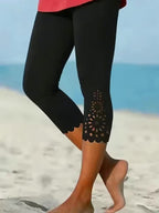 Women's High Stretch Capri Leggings Cut Out Mid-Calf Pants Breathable Tummy Control – 95% Polyester Non-Sheer Elastic Black S-XXL