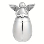 Small Keepsake Urn for Human Ashes – Mini Stainless Steel Angel Memorial Cremation Ash Jar, Sharing Urn for Loved Ones, Silver Finish