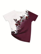 Women's Floral Print Short Sleeve T-Shirt Round Neck Slim Fit Color Block Casual Top Summer Trendy Streetwear S M L XL XXL