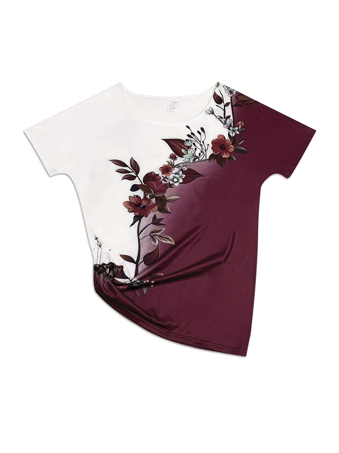 Women's Floral Print Short Sleeve T-Shirt Round Neck Slim Fit Color Block Casual Top Summer Trendy Streetwear S M L XL XXL