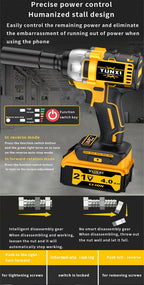 21V Brushless Cordless Impact Wrench & Drill Set – 4000mAh Li-ion Battery, Toolbox, Charger & Socket Accessories for Automotive, Home & Industrial Use