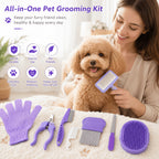 8-Piece Pet Grooming Comb Set for Dogs, Cats & Small Animals - Complete Long & Short Hair Care Kit, Multi-Function Grooming Combs for All Coat Types, Home Grooming Essential (Purple)