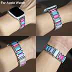 Apple Watch Band 42 44 45 46 49mm Women Stainless Steel Resin Metal Replacement Strap Starlight Rainbow for iWatch Series 11 10 9 8 7 6 5 4 3 SE Ultra Work Office Fitness Party