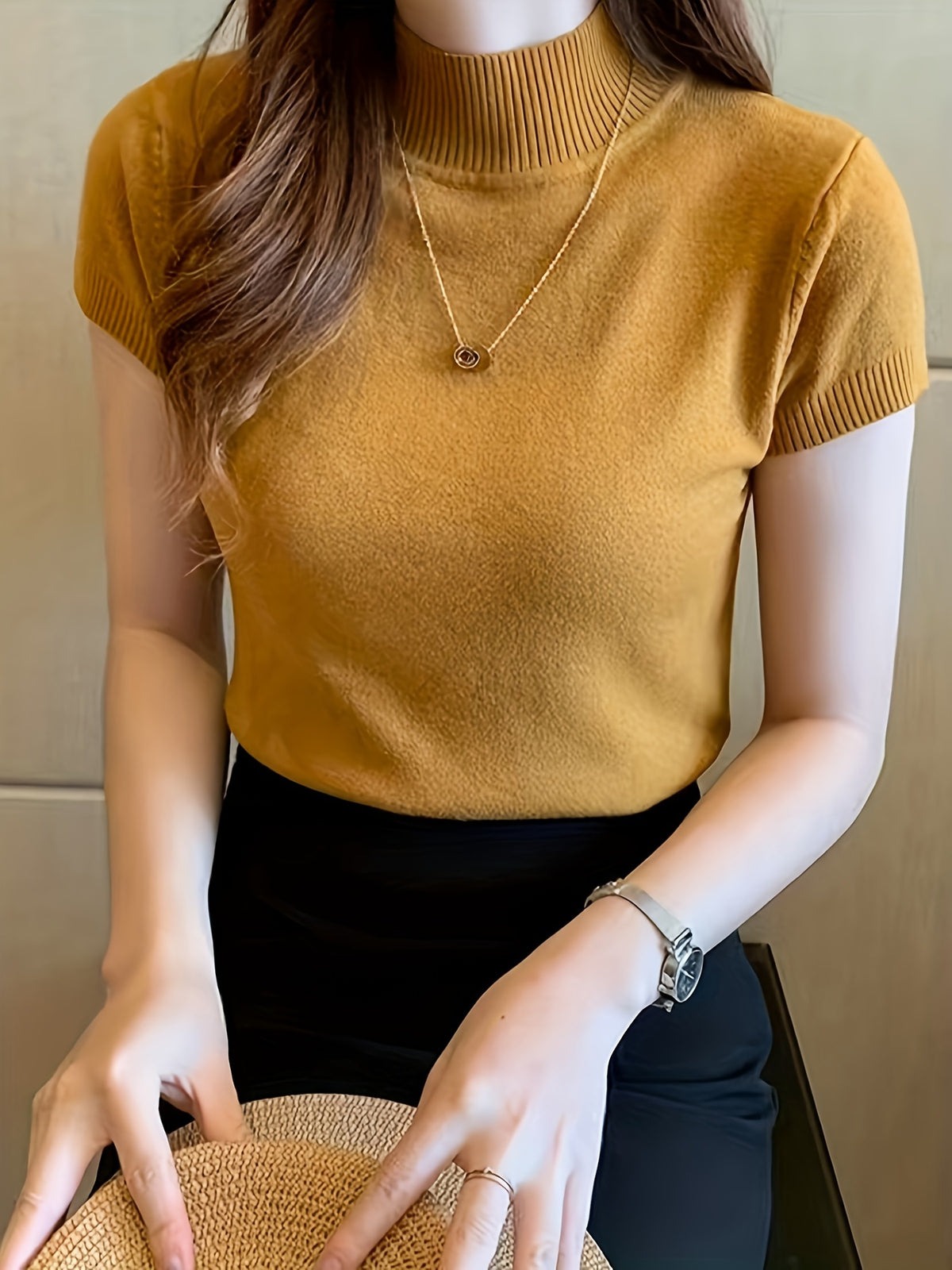 Women's Ice Fiber Half-High Collar Short Sleeve Pullover | Lightweight Cooling Thin Knit Top Versatile Summer Casual Wear