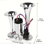 120dB Dual Air Horn Kit 12V with Air Compressor – Super Loud Truck Train Horn for SUV, Motorcycle, Pickup Truck, Car & Boat – Universal Electric Dual Tone Horn – Velora