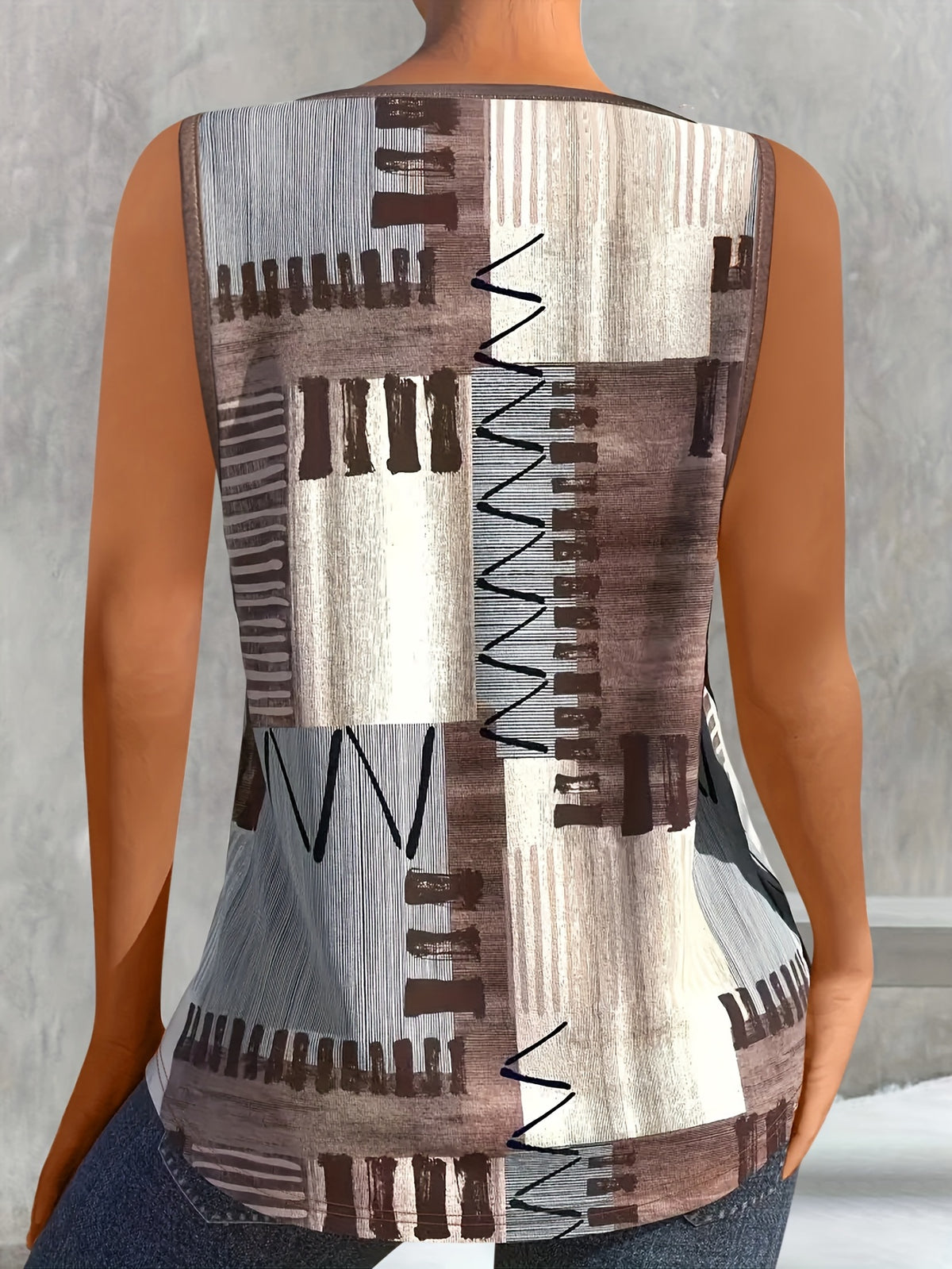 Women's Color Block Geometric Print Sleeveless Tank Top - Casual Round Neck Shirt, Breathable Stretch Fabric, Summer Tops for Women S M L XL