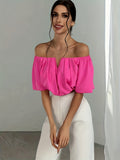 Off Shoulder V-Neck Blouse Women Short Sleeve Solid Color Sexy Summer Top | Vacation Party Casual Wear Multiple Colors XS-L