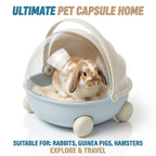 Small Animal Pet Carrier Stroller with Wheels & Transparent Dome, Portable Breathable Travel Carrier Bag for Rabbits, Guinea Pigs, Hedgehogs & Bunnies, Handheld Outdoor Pet Transport Cage with Handle
