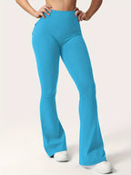 Women's 3-Piece High Waist Flare Yoga Pants Set with Belt and Pockets, Scrunch Butt Lifting Squat Proof 90% Polyester Stretchy Flared Leggings for Workout Gym Running Casual Wear