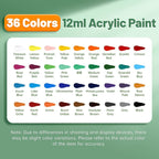 Acrylic Paint Set 12 18 24 or 36 Colors – Fade-Resistant Non-Toxic Tubes for Canvas Wood Rock Fabric Ceramics Clothing Wall Art – Beginner & Professional Artist Supplies