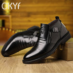 Men's Embossed Leather Ankle Boots – Slip-On Chelsea Boot Casual Dress Style, Black & Brown, Wide Sizes US 8-13.5, Comfortable Non-Slip Sole, Perfect for Work Office Daily Wear
