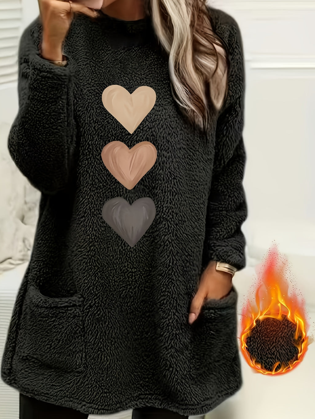 Women's Heart Print Sweatshirt Long Sleeve Fleece Lined Pullover Casual Crewneck Fall Winter Sweatshirt for Women S-XXL Multiple Colors
