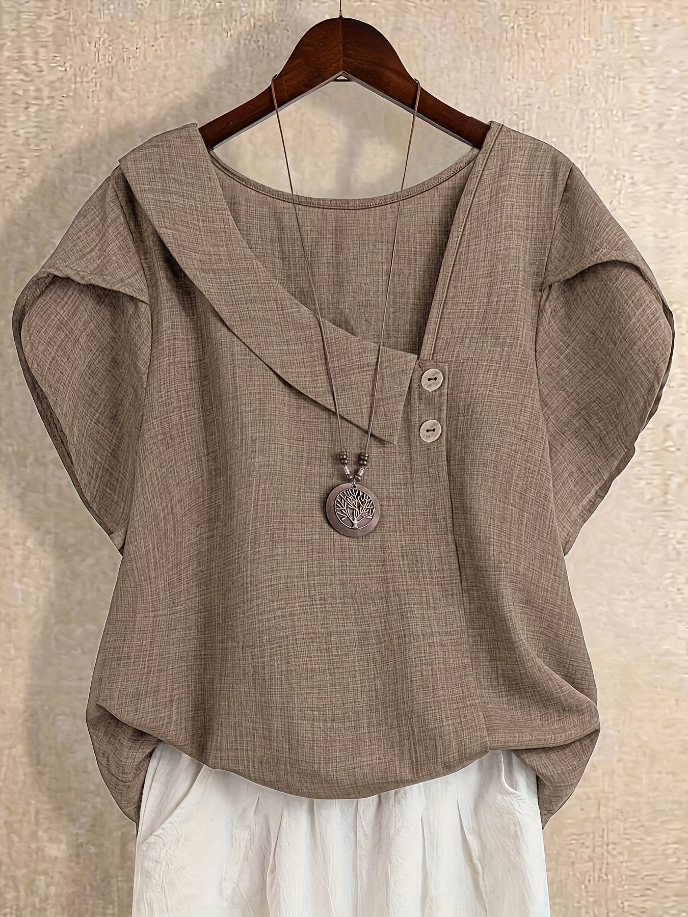 Women's Solid Color Asymmetric Neck Fashion Shirt Summer Tops Elegant Casual Blouse 100% Polyester S-XXL