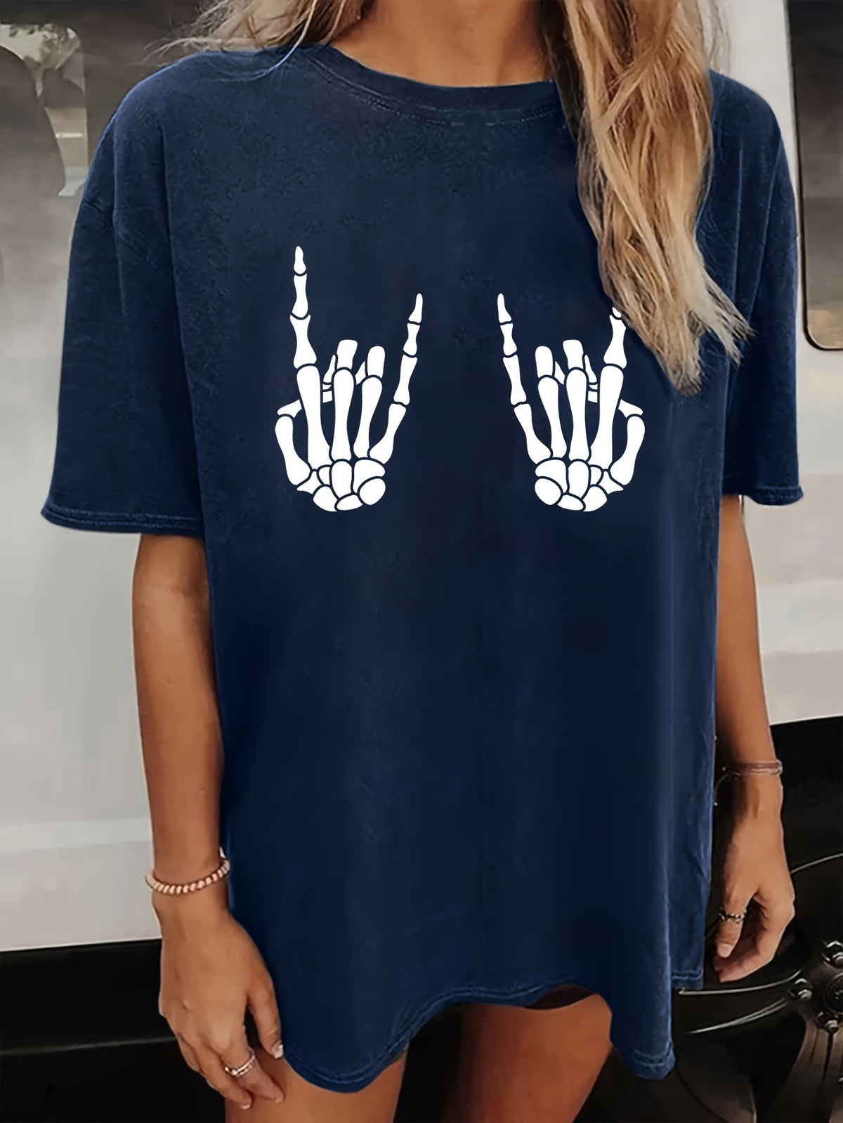 Women's Skull Print T-Shirt Crew Neck Short Sleeve Casual Loose Summer Top Halloween Fashion Graphic Tee Shirt S-XXL Multiple Colors