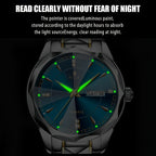 RUIGE Men's Fashion Quartz Watch – Night Light, Dual Calendar, Diamond Shaped Mirror Dial, Stainless Steel Case, Alloy Strap, Business Casual Wristwatch, Perfect Father's Day Gift for Men