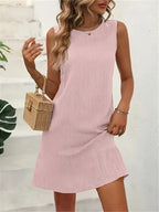 Women's Sleeveless Summer Dress Solid Color Round Neck Loose Fit Casual Midi Dress Lightweight Sundress Green Red Blue Rose S M L XL XXL
