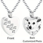 Personalized Pet Cremation Jewelry for Ashes - Custom Photo Urn Necklace with Paw Print Heart Pendant, Stainless Steel Memorial Locket for Dog & Cat Ashes, Includes Funnel Kit - Pet Loss Gift