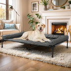 Cooling Elevated Dog Bed with Removable Pillow-Top Mat – Raised Bolster Dog Cot with Breathable Mesh Non-Slip Feet Dog Sofa Bed for Indoor & Outdoor Use