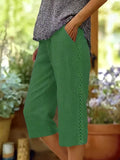 Women's Capri Pants Side Lace Elastic Waist Diagonal Pockets Casual Three Quarter Length Pants Green Black White Grey Sky Blue Khaki S-XXL